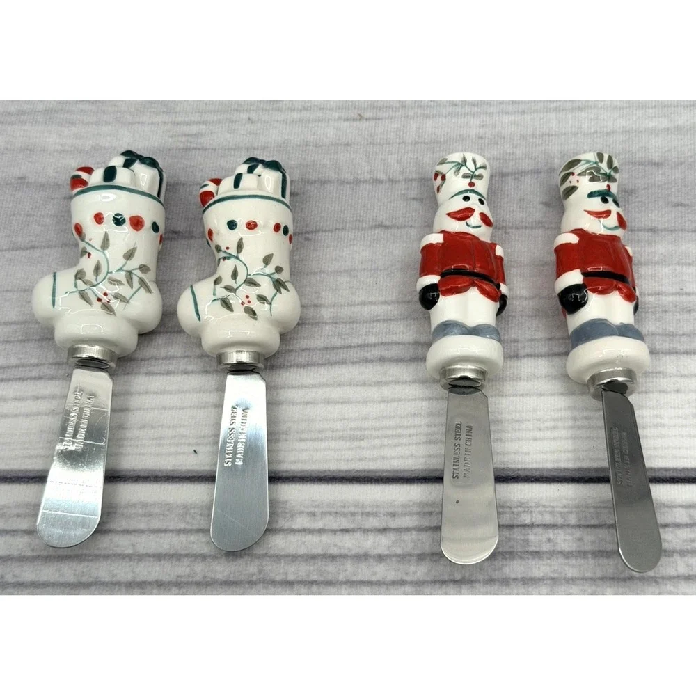 LOT OF 4 PFALTZGRAFF WINTERBERRY CHEESE SPREADERS - STOCKINGS / NUTCRACKERS